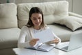 Happy young woman read good news in paper letter Royalty Free Stock Photo