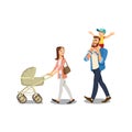 Family Strolling with Kids Isolated Cartoon Vector Royalty Free Stock Photo