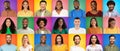 Happy Millennials. Group Of Joyful Young Multiethnic People Over Colorful Studio Backgrounds Royalty Free Stock Photo