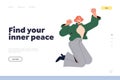 Happy mindfulness woman with smile on face in jump, find your inner peace landing page template