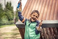 Happy mischievous smiling child boy fooling concept happiness carefree childhood lifestyle