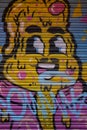 Happy Mister Pancake graffiti found on a garage door in Shoreditch.