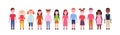 Happy mix race girls and boys standing together diversity little children group male female cartoon characters full