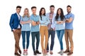 Happy mixed group of seven wearing casual clothes Royalty Free Stock Photo