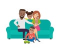 Happy mixed race african american caucasian family sitting on the sofa Royalty Free Stock Photo