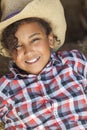 Happy Mixed Race African American Girl Child Cowboy Hat Royalty Free Stock Photo