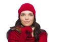Happy Mixed Race Woman Wearing Winter Hat and Gloves Royalty Free Stock Photo
