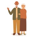 Happy modern multinational senior couple of black-skinned man and white-skinned woman. Colored flat vector illustration Royalty Free Stock Photo