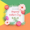 Happy Mohter`s Day decorated text with beautiful flowers and gre Royalty Free Stock Photo