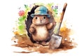 happy mole digging hole, concept of Wildlife exploration