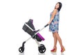 The happy mom with her baby in pram Royalty Free Stock Photo