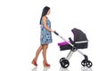 The happy mom with her baby in pram Royalty Free Stock Photo