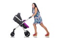 Happy mom with her baby in pram Royalty Free Stock Photo