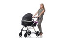 The happy mom with her baby in pram Royalty Free Stock Photo