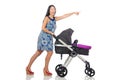 Happy mom with her baby in pram Royalty Free Stock Photo