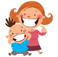 Happy mom and son smiling showing their teeth Royalty Free Stock Photo