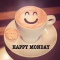 Happy Monday with coffee cup on table