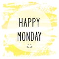 Happy Monday text on yellow watercolor background