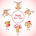 Happy monkey cartoon New Year set Royalty Free Stock Photo