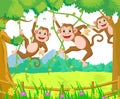 Happy monkey cartoon playing in the forest