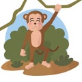 Happy monkey swinging branch. Vector Royalty Free Stock Photo