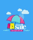 Happy monsoon sale creative banner umbrella vector illustration
