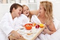 Happy morning - breakfast in bed for mom Royalty Free Stock Photo