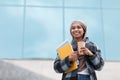 Happy morning, coffee before class and positive facial expression Royalty Free Stock Photo