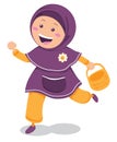 Happy and cute moslem hijab girl running