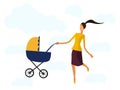 Happy mother with a baby carriage, .