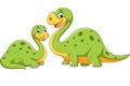 Happy mother with baby dinosaur posing on white background