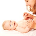 Happy mother and baby playing and laughing. Royalty Free Stock Photo