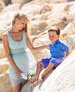 Happy mother with child son having fun outdoors in summer day Royalty Free Stock Photo