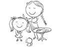 Happy mother combing her daughter`s hair, vector illustration