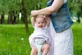 Happy mother and cute baby girl playing outdoor Royalty Free Stock Photo