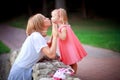 Happy mother and daughter on vacations