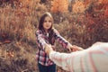 Happy mother and daughter on the walk on summer field. Family spending vacation outdoor, lifestyle capture Royalty Free Stock Photo