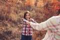 Happy mother and daughter on the walk on summer field. Family spending vacation outdoor, lifestyle capture Royalty Free Stock Photo