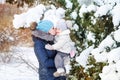 Happy mother and daughter in winter. Kiss Royalty Free Stock Photo