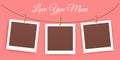 Happy Mother Day Blank set photo frames mockup. Greeting pink Scrapbook template. Realistic empty print-holder for memory with