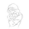 Happy Mother day card. Continuous one line drawing. Woman hold her baby Royalty Free Stock Photo