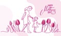 Happy Mother day card. Continuous one line drawing. Royalty Free Stock Photo