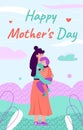 Happy Mother Day card poster with cartoon woman hugging her daughter Royalty Free Stock Photo