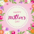 Happy mothers day greeting card with blossom flowers. Card with flowers and leaves on pink background with space for Royalty Free Stock Photo