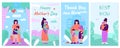 Happy Mother Day greeting card set with cartoon woman holding children Royalty Free Stock Photo