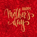 Happy mother day. Hand drawn brush pen lettering on seamless floral pattern with red carnation. Royalty Free Stock Photo