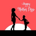 Happy Mother Day, Silhouette Woman With Child, Spring Holiday Greeting Card Banner