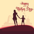 Happy Mother Day, Silhouette Woman With Child, Spring Holiday Greeting Card Banner