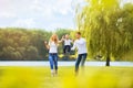 Happy mother,father and son on a walk Royalty Free Stock Photo