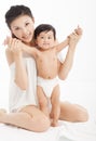 Happy mother holding healthy child baby boy Royalty Free Stock Photo